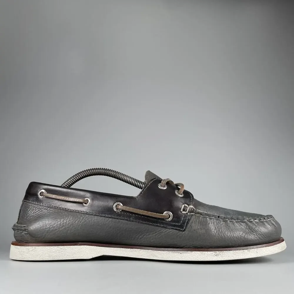 Sperry Gold Cup Men's Size 11 Gray Navy Leather 2 Eye Boat Shoes Casual Lace Up